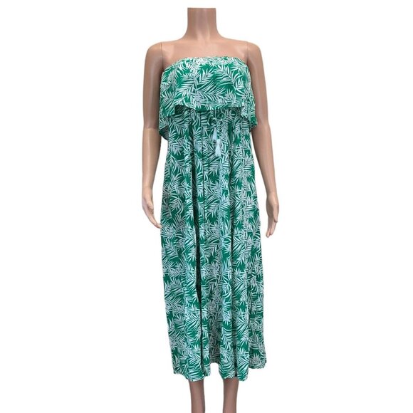 Japna Boho Tropical Strapless Maxi Sundress -Women SZ M -Tazzel Tie -Front Slits - Picture 1 of 14